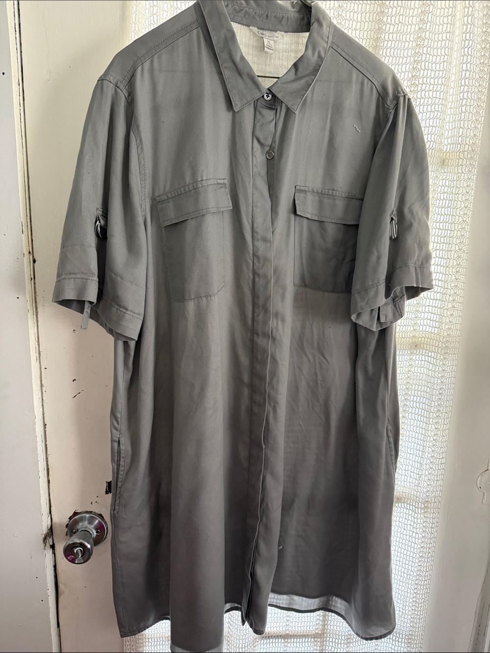 Cato Light Gray Button-Up Shirt Dress - XL
